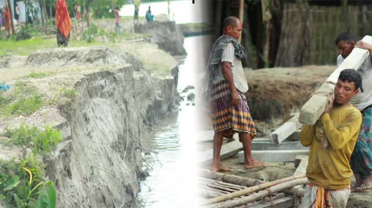 নদীভাঙনে নিঃস্ব শত শত পরিবার, স্থায়ী বাঁধ নির্মাণে জোর দাবি