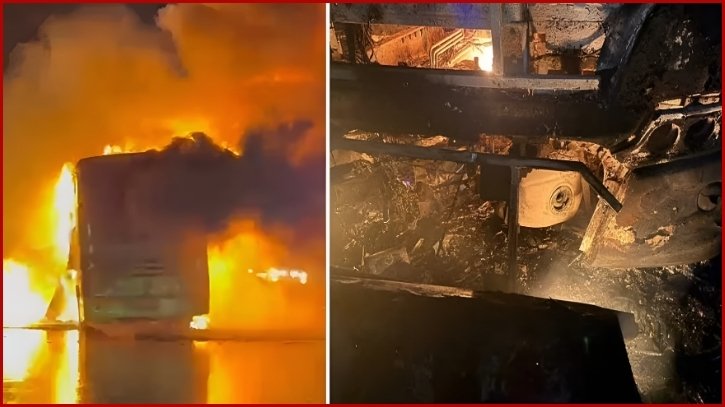 ভারতে ভয়াবহ বাস–বাইক সংঘর্ষে আগুন, নিহত অন্তত ২০ ভারতে ভয়াবহ বাস–বাইক সংঘর্ষে আগুন, নিহত অন্তত ২০