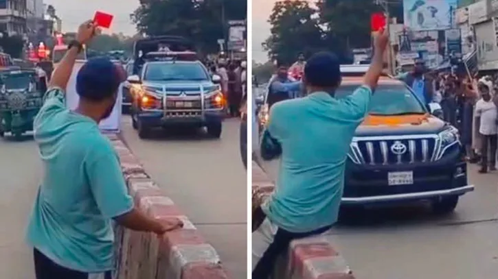লংমার্চের গাড়িবহরকে লাল কার্ড, জনভোগান্তির প্রতিবাদ ছাত্রদল নেতার